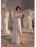 Beaded Ivory Lace Chiffon Slit Airy Wedding Dress